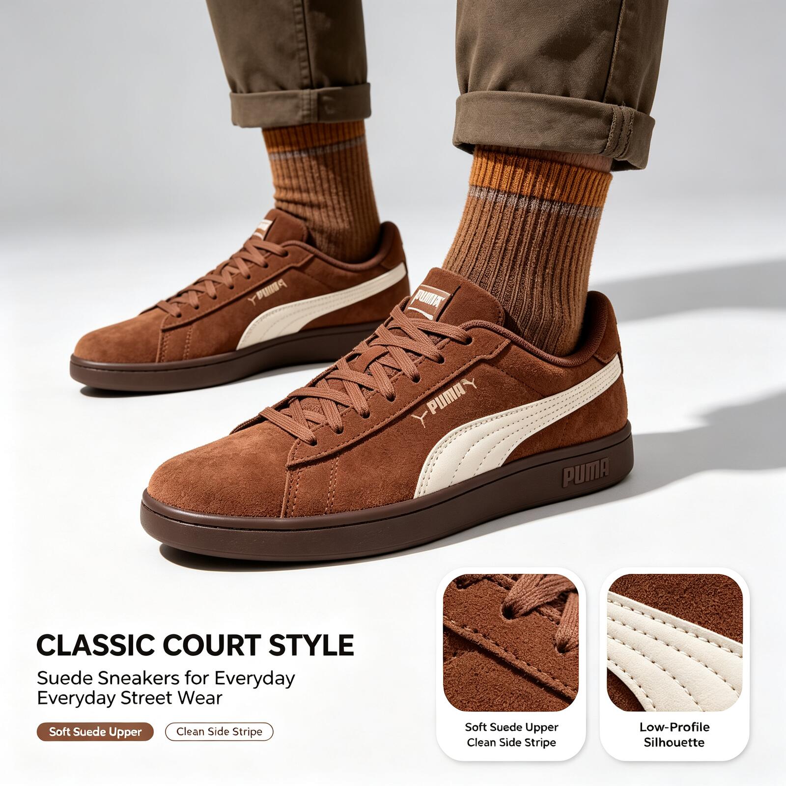 Women Shoes Puma - ใหม่ PUMA รองเท้าผ้าใบลำลองสไตล์เรโทรหนังกลับพื้นนุ่มทนทานรองเท้าผ้าใบหนังกลับคลาสสิกสำหรับผู้ชายผู้หญิงสีน้ำตาลรองเท้าลำลองแบบไม่หุ้มข้อ