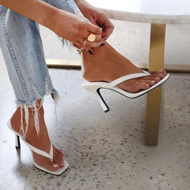 Women Shoes Mules - รองเท้าส้นสูงผู้หญิงมีสไตล์รองเท้าแตะสีดำรองเท้าส้นสูงสีขาวรองเท้าแตะผู้หญิงรองเท้าแตะผู้หญิงฤดูร้อนของผู้หญิงรองเท้า36-42 calzado mujer