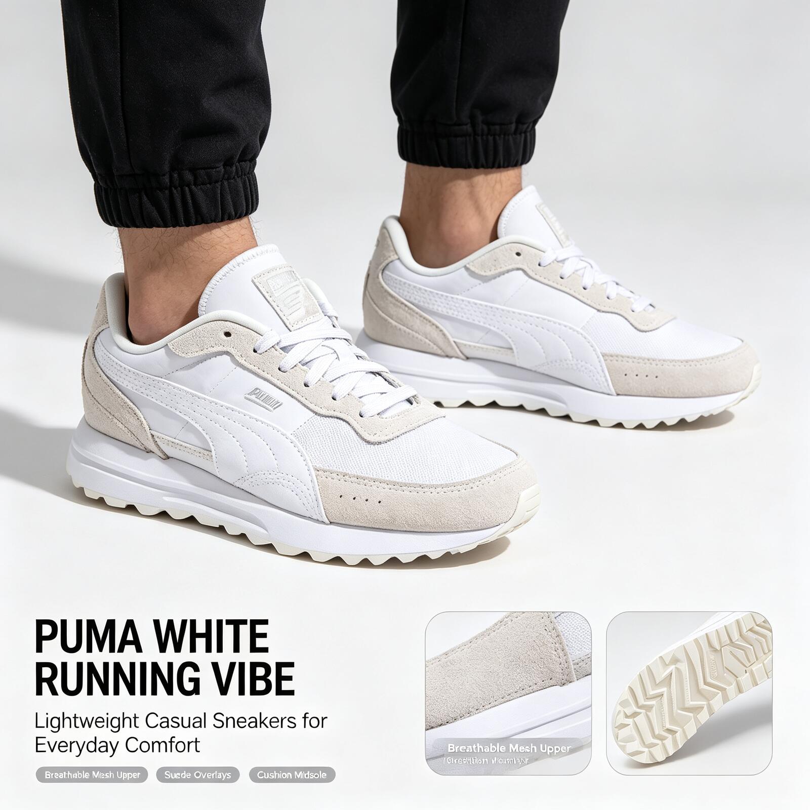 Women Shoes Puma - ใหม่ร้อนแรง PUMA สีขาวรองเท้าวิ่งน้ำหนักเบาตาข่ายด้านบนหนังกลับโอเวอร์เลย์ผู้ชายผู้หญิงรองเท้าผ้าใบลำลองน้ำหนักเบารองเท้ากีฬา