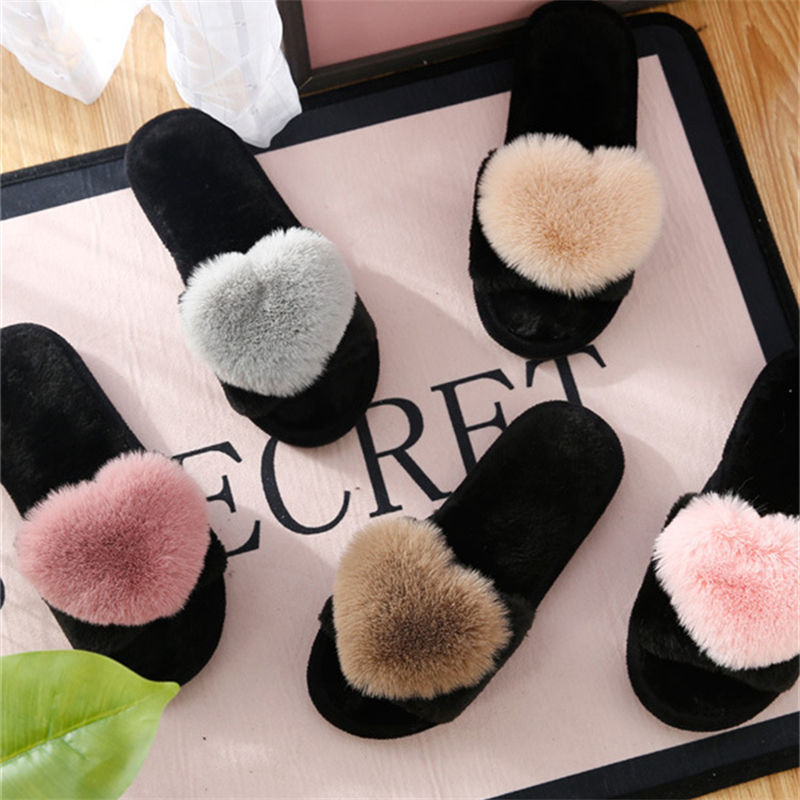 Women Shoes Winter - รองเท้าแตะหัวใจขนนุ่มสำหรับผู้หญิง crriflz รองเท้าใส่ในบ้านผ้าฝ้ายอุ่นๆ