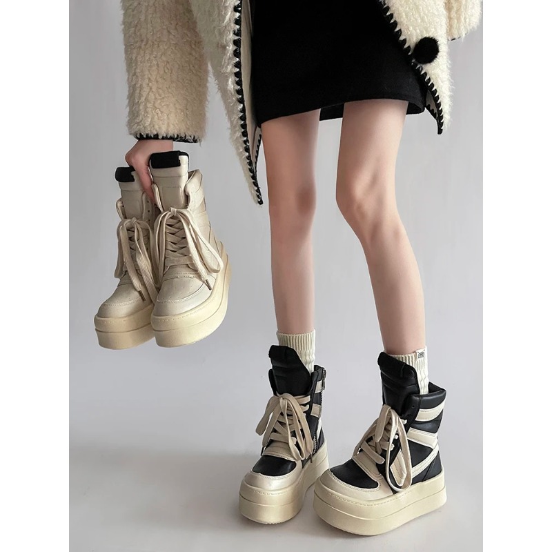 Women Shoes Size Chart - รองเท้าบูทหุ้มข้อพื้นหนา ดีไซน์ทรงสูงสำหรับผู้หญิง ฤดูใบไม้ร่วงและฤดูหนาว รุ่นใหม่ เพิ่มความสูง รองเท้าลำลองแบบสปอร์ต