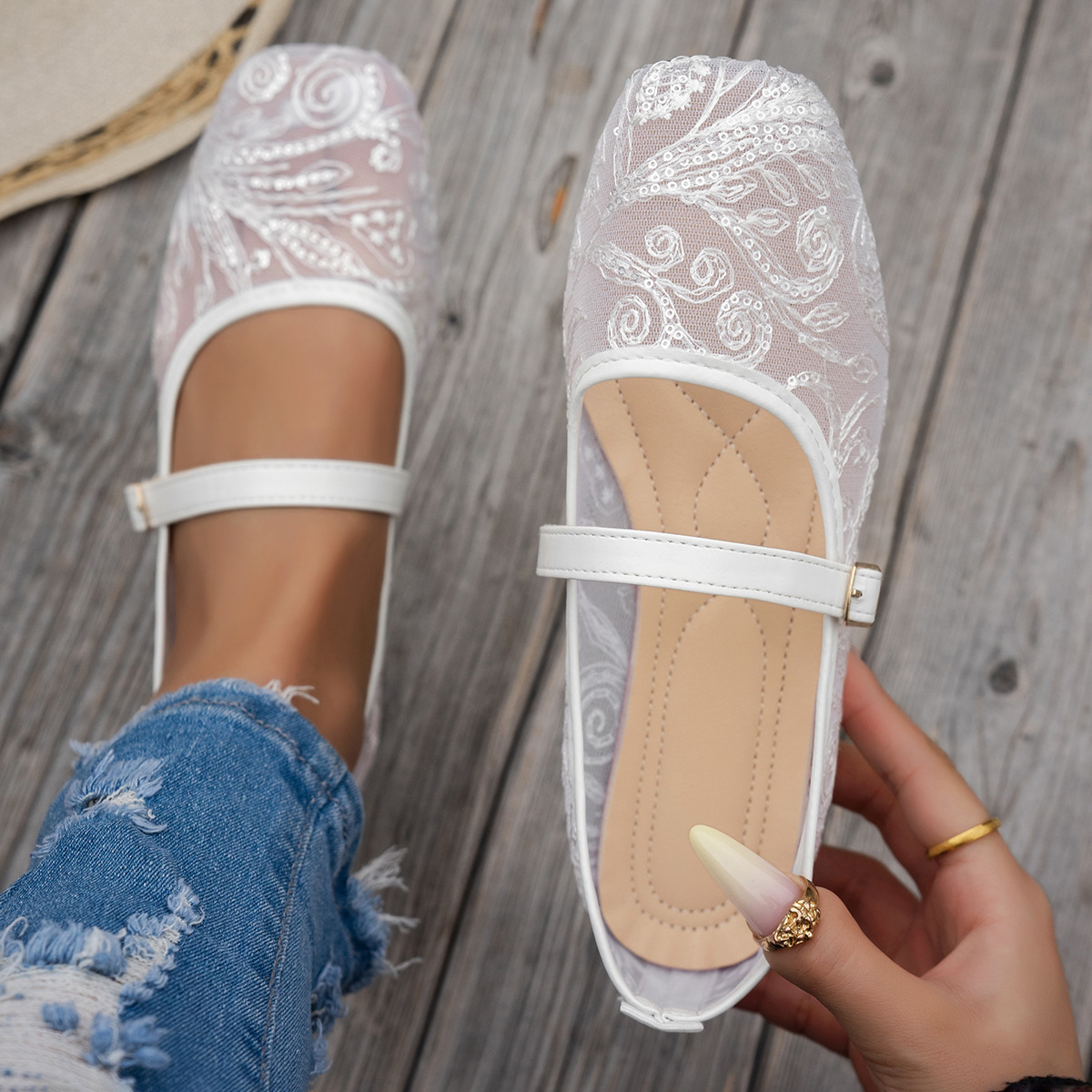 Women'S Shoes Loafers Black - รองเท้าโลฟเฟอร์แบบสวมสำหรับผู้หญิง รุ่นใหม่สำหรับฤดูร้อน ไซส์ใหญ่ หัวเหลี่ยม พื้นเรียบ ลายพิมพ์ลำลอง