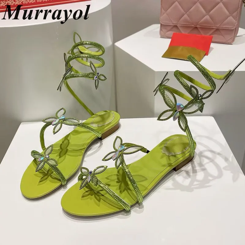 Women'S Shoes Size 12 - รองเท้ารัดส้นแบบยืดรูปงู ประดับดอกไม้คริสตัล สำหรับผู้หญิง พื้นเรียบ สไตล์กลาดิเอเตอร์ รองเท้าแตะสำหรับฤดูร้อน