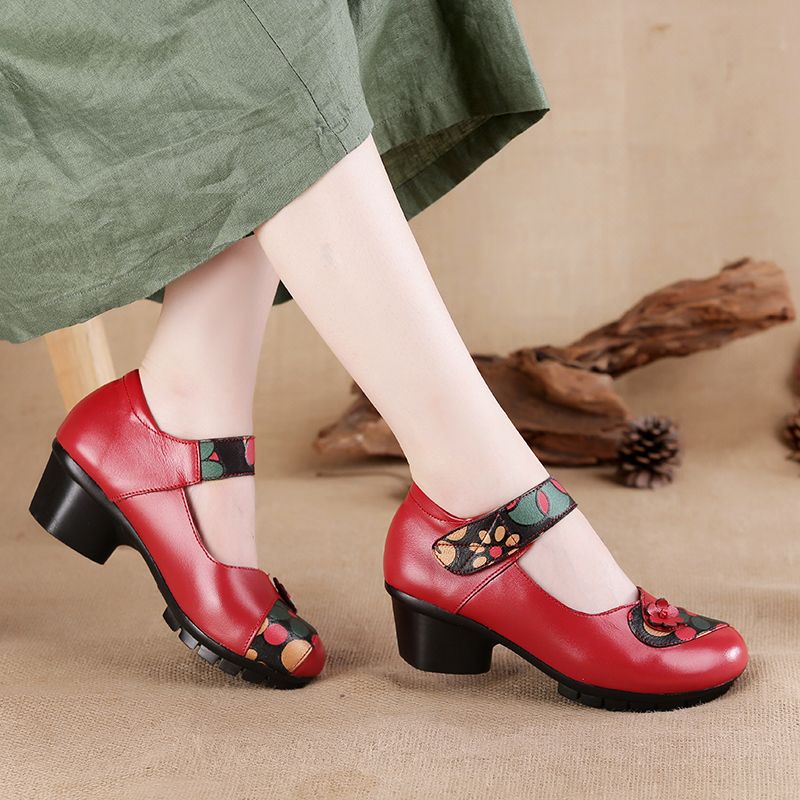 Women'S Shoes Round Toe - รองเท้าส้นเตารีดคุณภาพสูงหรูหราสำหรับผู้หญิงรองเท้ามีส้นลายดอกไม้รองเท้ารัดส้น2024สำหรับผู้หญิง