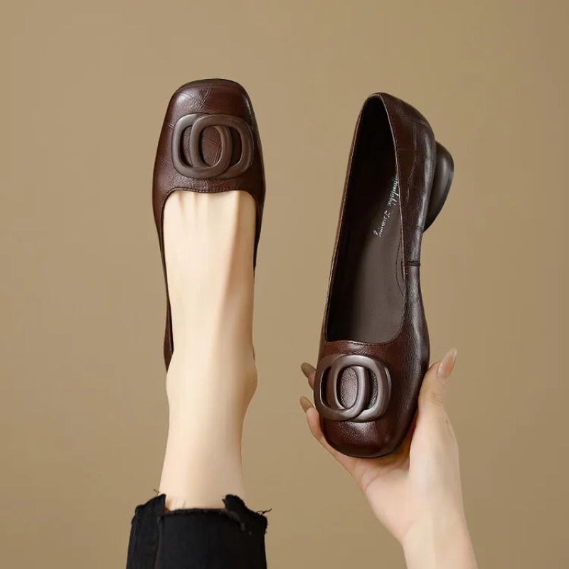 Women'S Shoes Round Toe - รองเท้าส้นสูงสไตล์ฝรั่งเศสสำหรับผู้หญิง รองเท้าหนังหัวเหลี่ยม แฟชั่นรองเท้าผู้หญิง