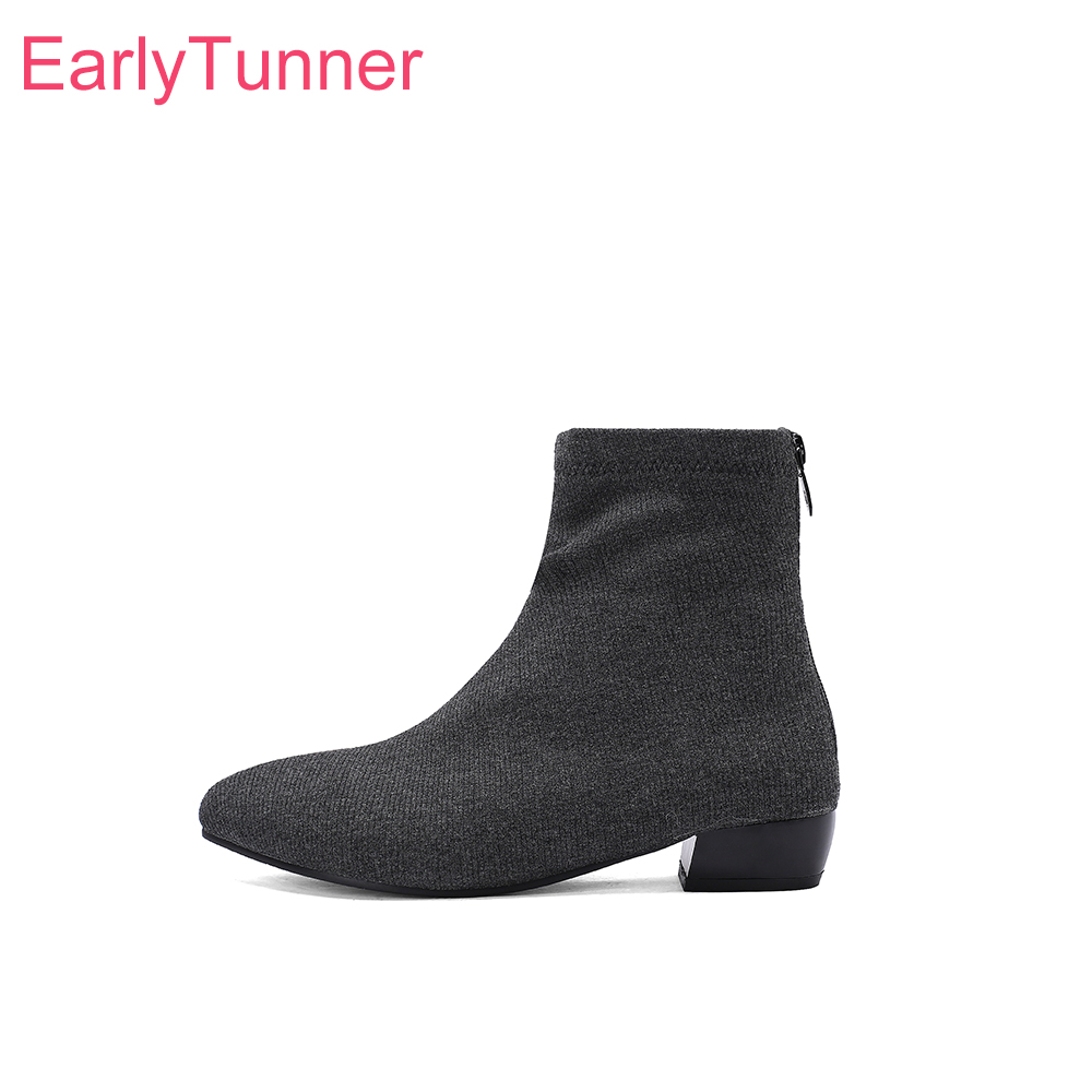 Women'S Shoes Size 12 - รองเท้าบูทข้อเท้าผู้หญิงสีเทาโรสแฟชั่นใหม่ประจำฤดูใบไม้ร่วง แบบซิปส้นเตี้ยหนา สีนู้ด ไซส์ใหญ่พิเศษ 12 43