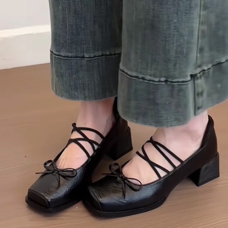 Women'S Shoes Size 12 - รองเท้าแฟชั่นแบบสวม ส้นเตี้ย หัวเหลี่ยม ประดับโบว์ กันลื่น ทนทานต่อการสึกหรอ