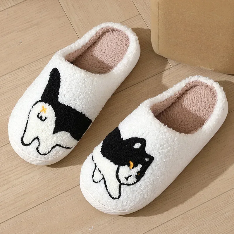 Women'S Shoes Trendy - รองเท้าแตะในบ้านสำหรับฤดูหนาวแบบลำลอง 1 คู่ สำหรับทุกเพศ ผลิตจากผ้าฝ้ายนุ่มลายสัตว์ พื้นกันลื่น