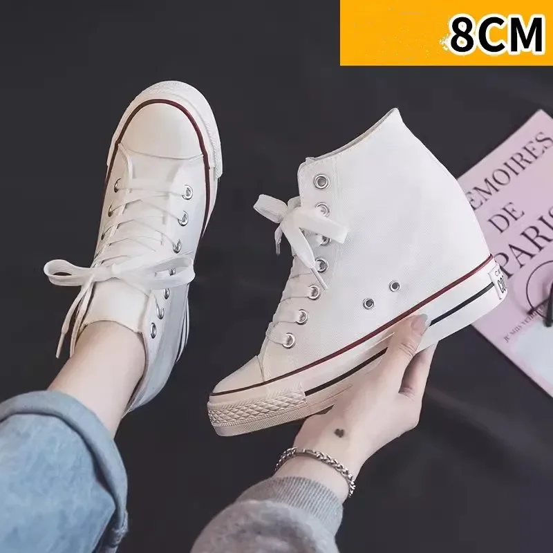 Women Shoes Size Chart - รองเท้าผ้าใบพื้นหนา 8 ซม. สำหรับผู้หญิง รองเท้าส้นสูงแบบซ่อน สไตล์ลำลอง