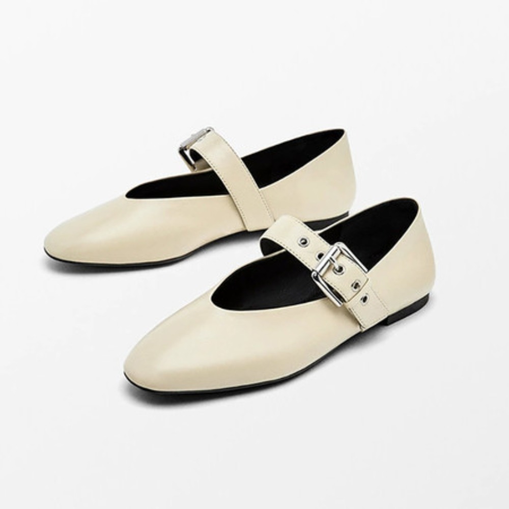 Women'S Shoes Easy Street - 2026 ใหม่แมรี่ เจนส์รองเท้าส้นเตี้ยผู้หญิงหนังแท้หัวเข็มขัดรอบนิ้วเท้ารองเท้าโลฟเฟอร์ลำลองฤดูใบไม้ผลิทุกวันรองเท้าขนาดใหญ่ 34-43