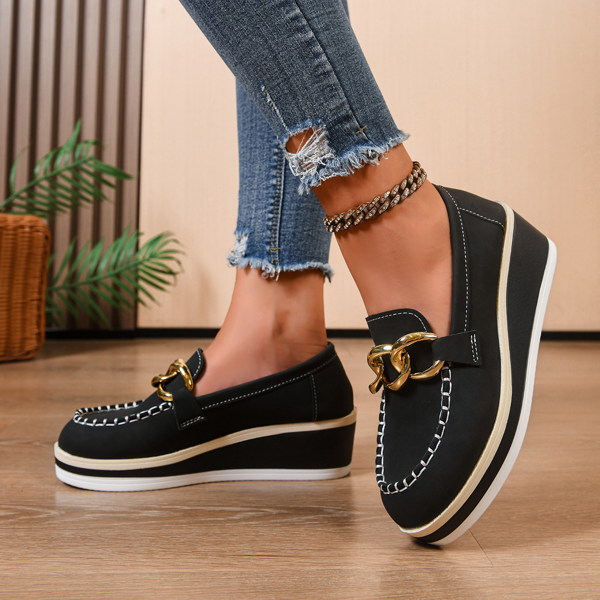 Women'S Shoes Loafers Black - รองเท้าโลฟเฟอร์แบบสวมสำหรับผู้หญิง รองเท้าหนังกลับแบบมีสไตล์ รองเท้าโมคาซินแบบสวมสำหรับผู้หญิง รองเท้าลำลองสีดำสำหรับผู้หญิง