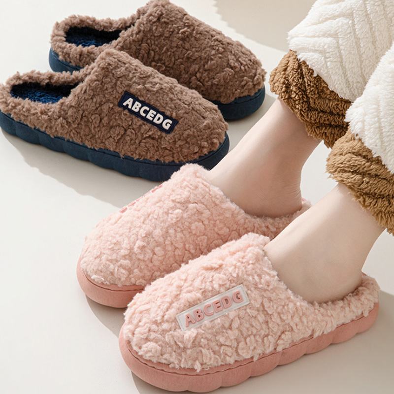 Women Shoes Winter - รองเท้าแตะคู่รักกันลื่นสำหรับฤดูหนาว ใส่ในบ้าน สำหรับผู้ชายและผู้หญิง รองเท้าสลิปเปอร์อุ่นๆ รองเท้าลำลองใส่ในห้องนอน นุ่มสบาย