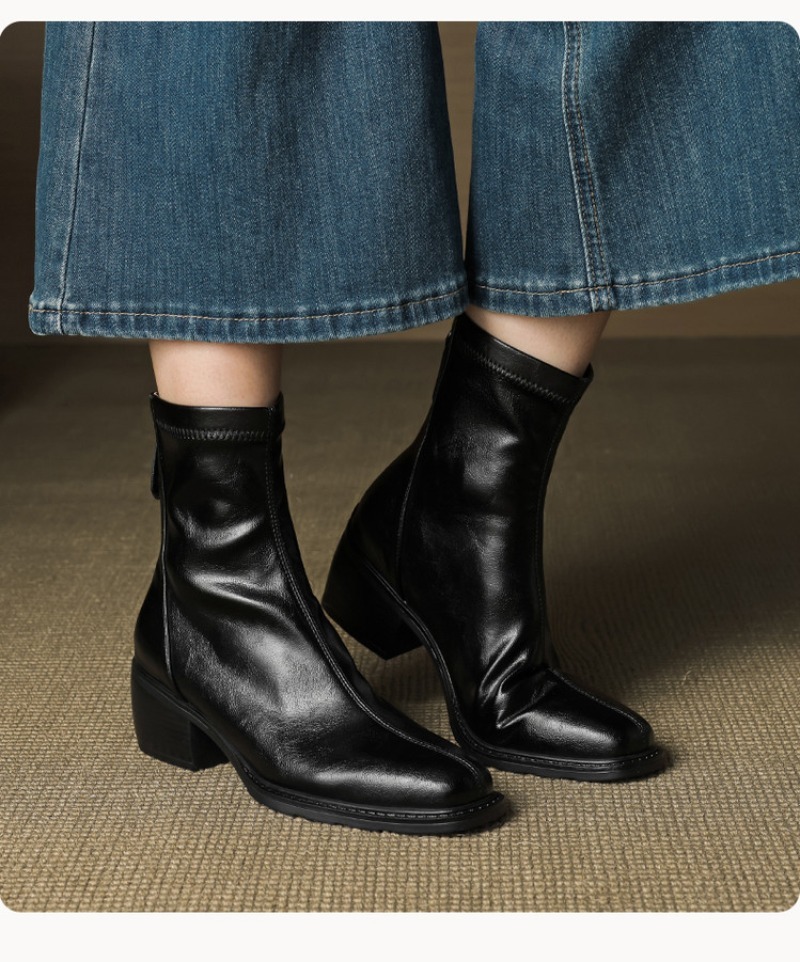 Women'S Shoes Easy Street - ผู้หญิง Western Cowgirl ข้อเท้ารองเท้าสีน้ําตาลสแควร์ Toe รองเท้าสีดําบล็อกรองเท้าส้นสูงกลาง