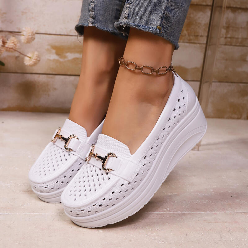Women Shoes Size Chart - รองเท้าโลฟเฟอร์สีขาวพื้นหนานุ่มเพิ่มความสูงสำหรับผู้หญิง ฤดูร้อน 2026 รองเท้าส้นเตารีดแบบโปร่งสบาย รองเท้าพยาบาลสำหรับผู้หญิงที่ใส่สบาย