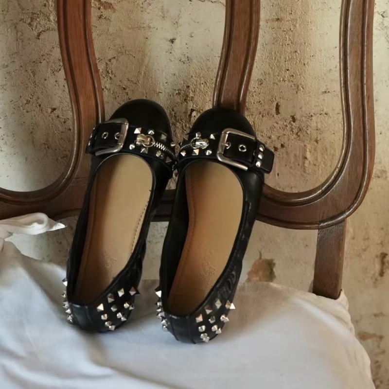 Women'S Shoes Round Toe - รองเท้าส้นเตี้ยหัวกลมแบบมีสายรัดหนังสำหรับผู้หญิง รุ่น Mary Jane