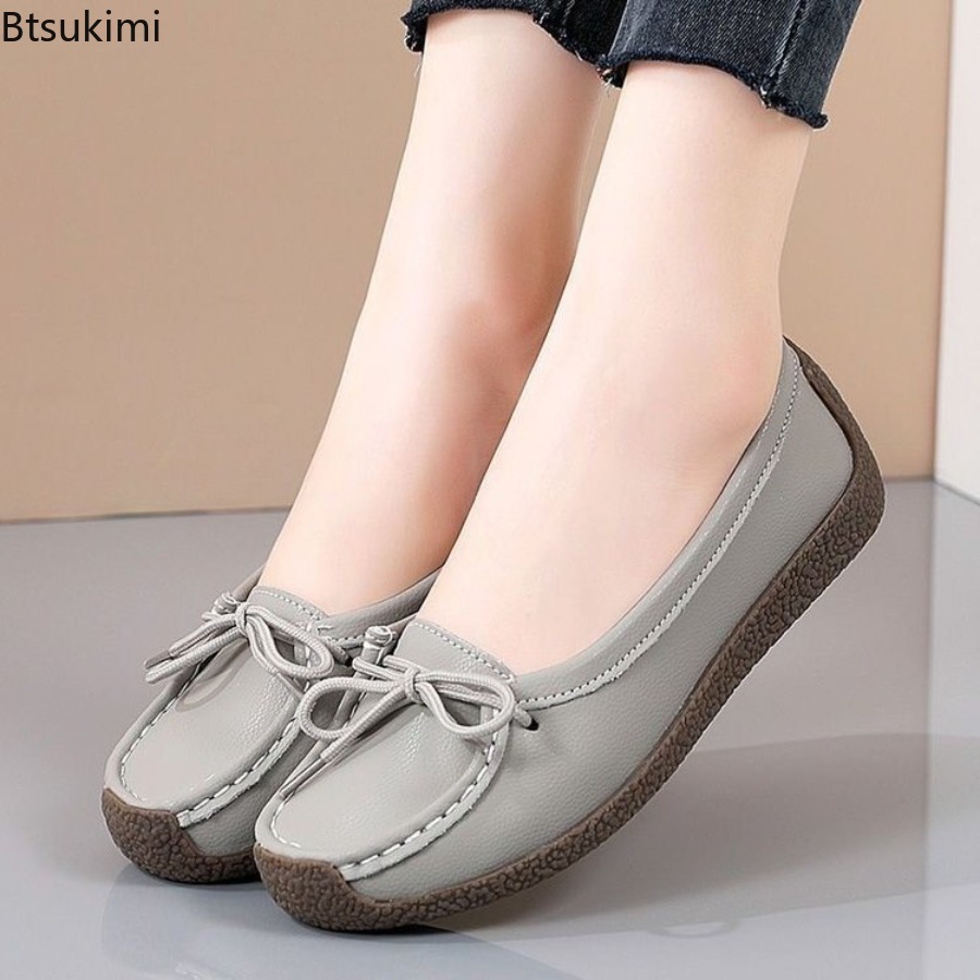 Women'S Shoes Round Toe - รองเท้าคุณแม่ปี 2026 รองเท้าสวมสบาย พื้นรองเท้าทำจากเอ็นวัว รองเท้าผู้หญิงแบบแบน กันลื่น