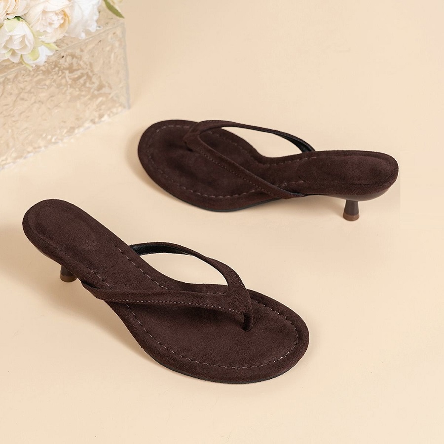 Women Shoes Mules - รองเท้าส้นเตี้ยแบบสวม หนังกลับเทียม รุ่นใหม่ สำหรับผู้หญิง ส้นเข็มเล็ก รองเท้าสไลด์กันลื่น