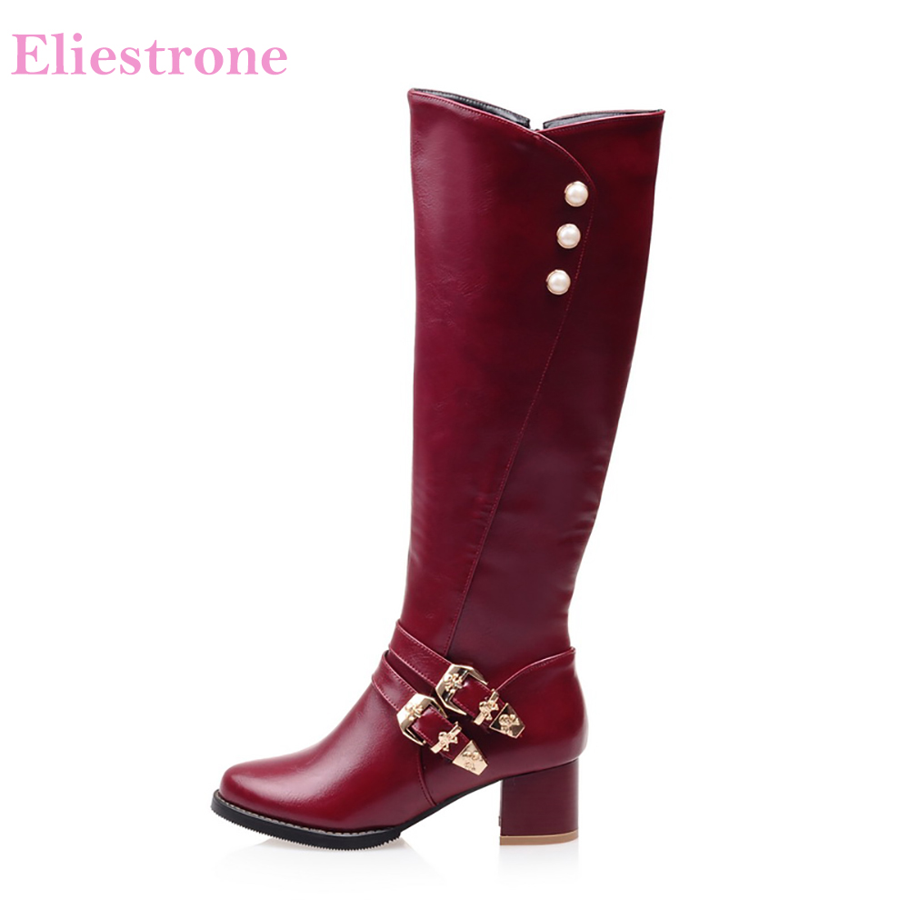 Women'S Shoes Size 12 - แฟชั่นใหม่เอี่ยมรองเท้าบู๊ตสูงถึงเข่าสำหรับผู้หญิงสีดำสีแดงส้น2นิ้วรองเท้ารองเท้าสุภาพสตรี HL21ขนาดใหญ่ไซส์12 31 45 52