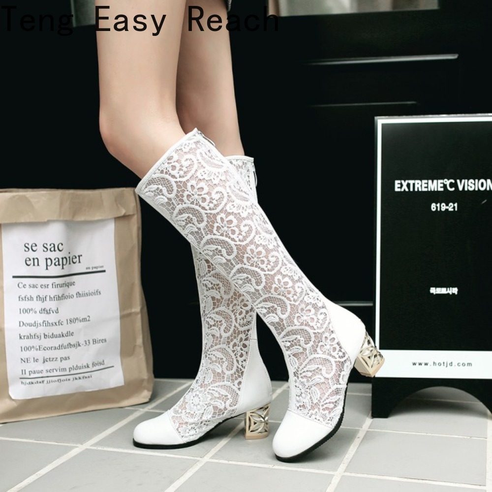 Women'S Shoes Easy Street - ฤดูใบไม้ผลิฤดูร้อนรองเท้าผู้หญิงรองเท้าส้นสูงเข่าดอกไม้ลูกไม้หญิงซิปกลิตเตอร์เซ็กซี่สีขาวขนาดใหญ่ 43 44 45