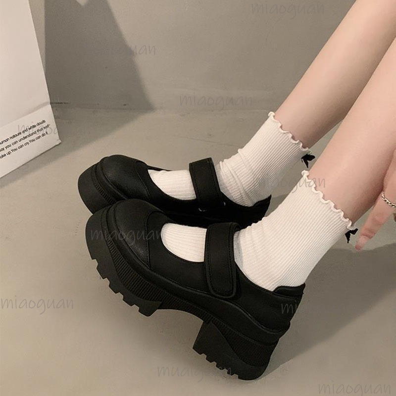 สีดํา Retro ความสูงด้านล่างหนา - Women'S Shoes Loafers Black บทวิจารณ์และราคา