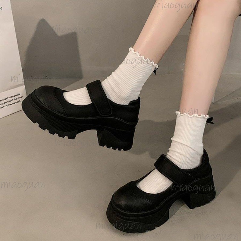 สีดํา Retro ความสูงด้านล่างหนา - Women'S Shoes Loafers Black บทวิจารณ์และราคา