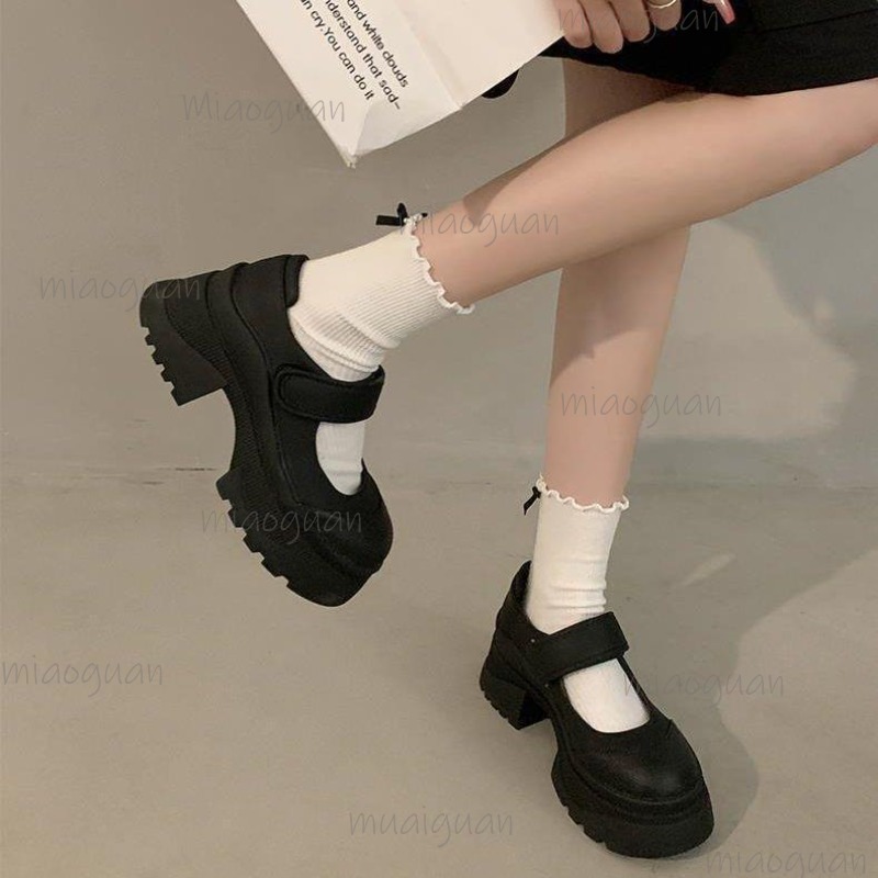 สีดํา Retro ความสูงด้านล่างหนา - Women'S Shoes Loafers Black บทวิจารณ์และราคา