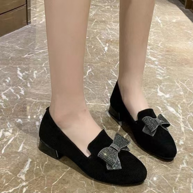 รองเท้าส้นเตี้ยแบบผูกโบว์แฟชั่ - Women'S Shoes Loafers Black บทวิจารณ์และราคา