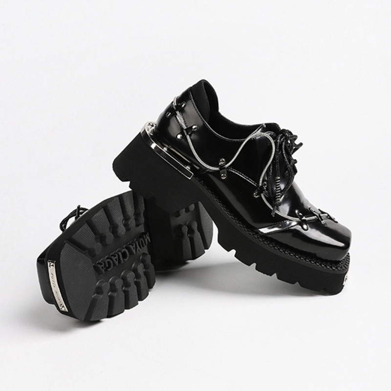 รองเท้าส้นหนาประดับโซ่โลหะหรูห - Women'S Shoes Loafers Black บทวิจารณ์และราคา