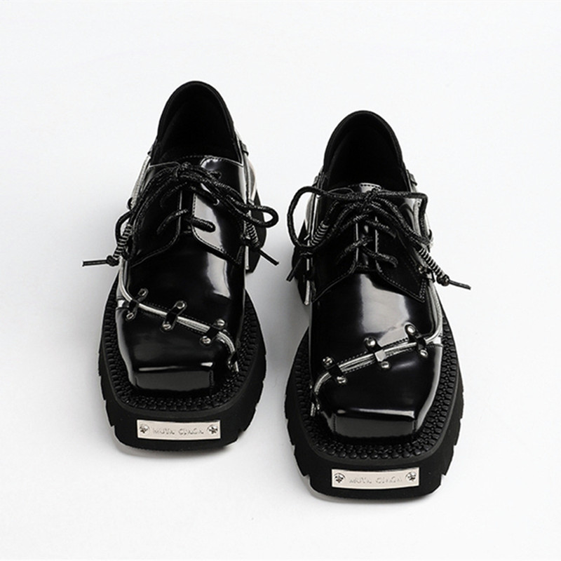 รองเท้าส้นหนาประดับโซ่โลหะหรูห - Women'S Shoes Loafers Black บทวิจารณ์และราคา
