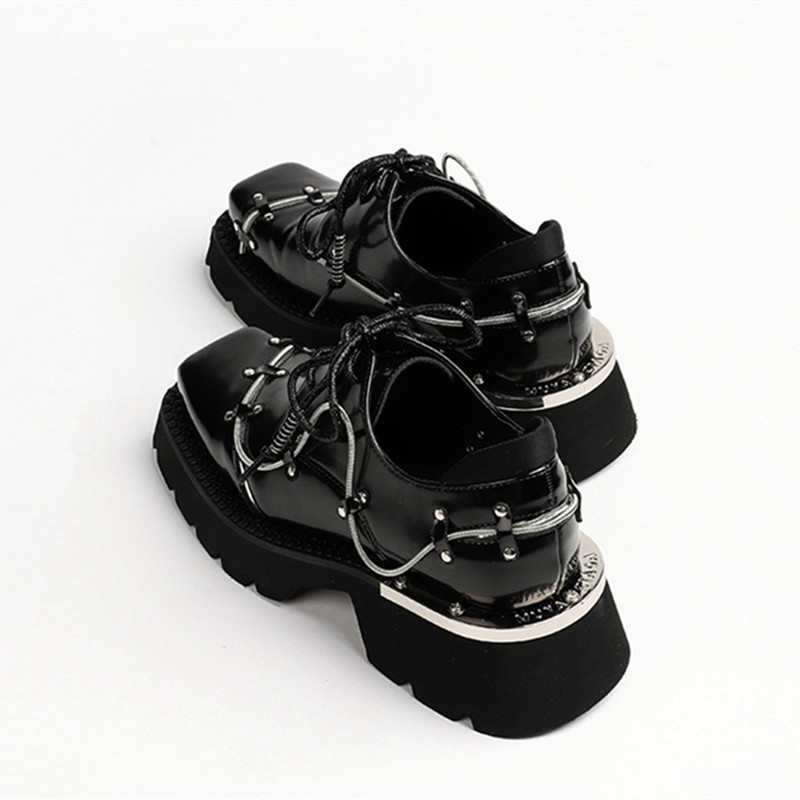 รองเท้าส้นหนาประดับโซ่โลหะหรูห - Women'S Shoes Loafers Black บทวิจารณ์และราคา