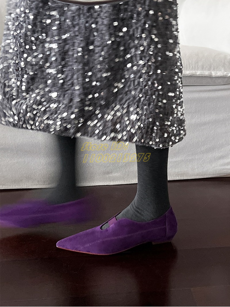 รองเท้าส้นแบนหัวแหลมสีม่วงหนัง - Women Shoes Winter บทวิจารณ์และราคา