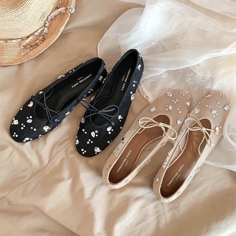 รองเท้าส้นเตี้ยแบบสวมประดับโบว - Women'S Shoes Round Toe บทวิจารณ์และราคา