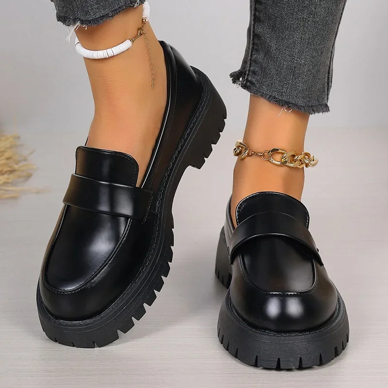 รองเท้าโลฟเฟอร์หนัง PU สีดำ ไซ - Women'S Shoes Loafers Black บทวิจารณ์และราคา