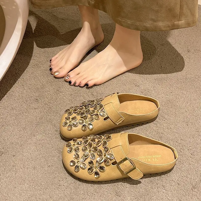 รองเท้าแตะส้นเตี้ยแบบสวมประดับ - Women Shoes Mules บทวิจารณ์และราคา