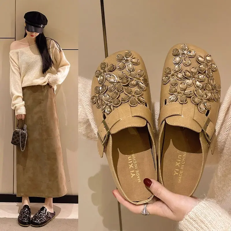 รองเท้าแตะส้นเตี้ยแบบสวมประดับ - Women Shoes Mules บทวิจารณ์และราคา