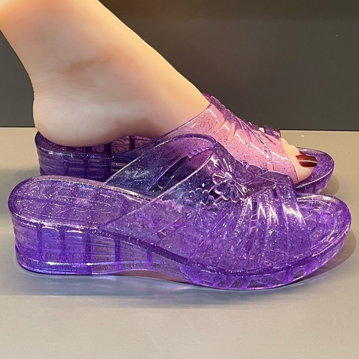 รองเท้าส้นเตารีดแบบเจลลี่สีม่ว - Women Shoes Mules บทวิจารณ์และราคา