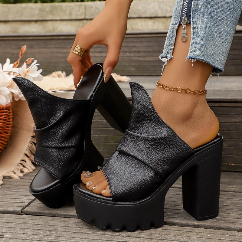 รองเท้าส้นตึกแบบหนา กันน้ำ ส้น - Women Shoes Mules บทวิจารณ์และราคา