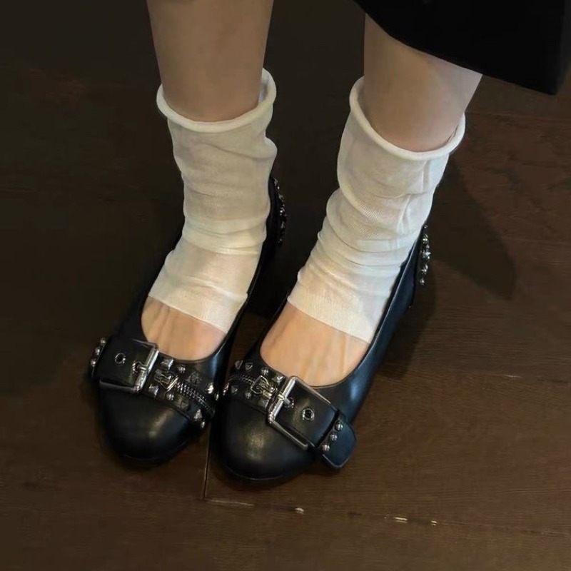 รองเท้าส้นเตี้ยหัวกลมแบบมีสายร - Women'S Shoes Round Toe บทวิจารณ์และราคา