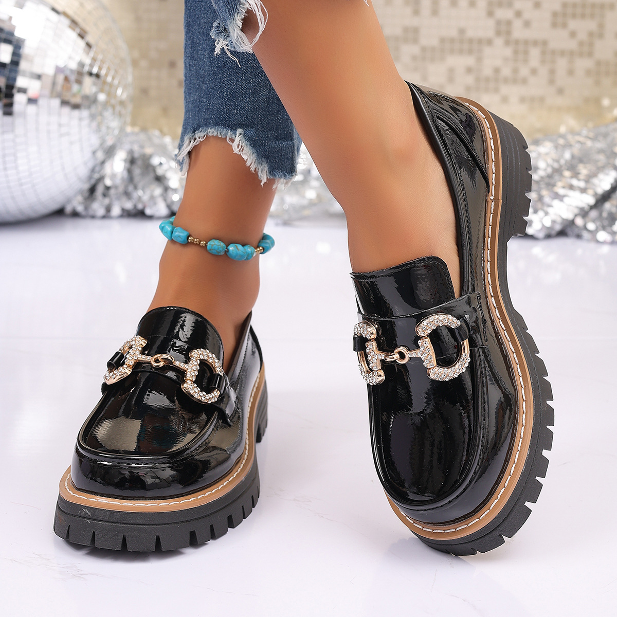 รองเท้าส้นเตี้ยแบบเรโทร แฟชั่น - Women'S Shoes Loafers Black บทวิจารณ์และราคา