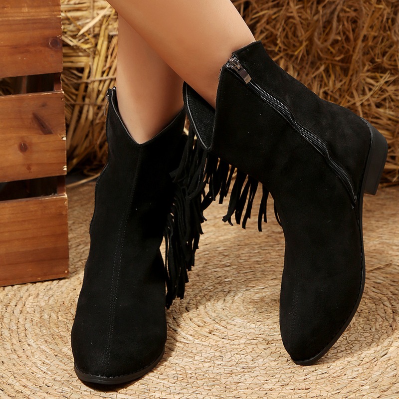 รองเท้าบูทสั้นส้นหนาทรงวี ปลาย - Women'S Shoes In Wide Width บทวิจารณ์และราคา