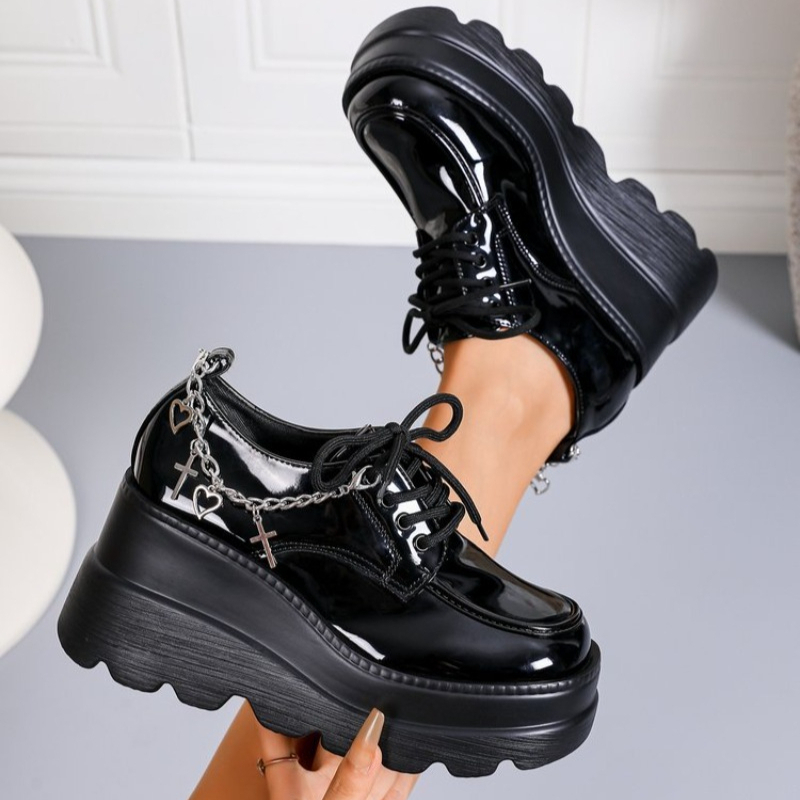 รองเท้าหนังสีดำเงาแบบผูกเชือกส - Women'S Shoes Loafers Black บทวิจารณ์และราคา