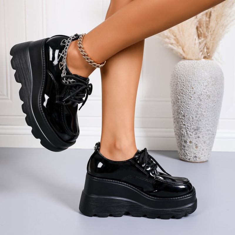รองเท้าหนังสีดำเงาแบบผูกเชือกส - Women'S Shoes Loafers Black บทวิจารณ์และราคา