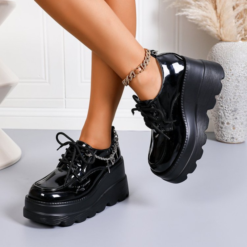รองเท้าหนังสีดำเงาแบบผูกเชือกส - Women'S Shoes Loafers Black บทวิจารณ์และราคา